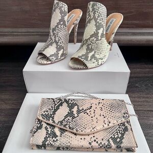 Steve Madden Snake Print Peep-Toe Heels and Clutch